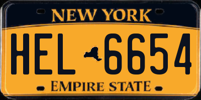 NY license plate HEL6654