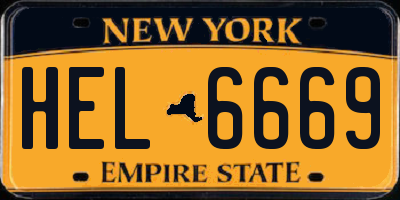 NY license plate HEL6669