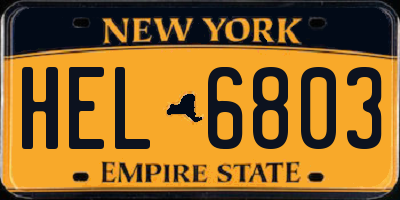 NY license plate HEL6803