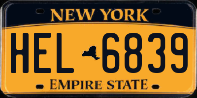 NY license plate HEL6839