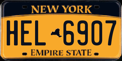 NY license plate HEL6907