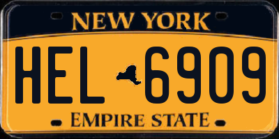 NY license plate HEL6909