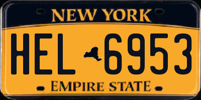NY license plate HEL6953