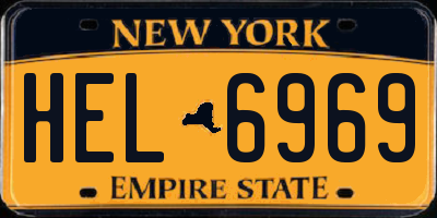NY license plate HEL6969
