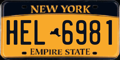 NY license plate HEL6981