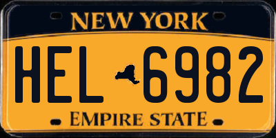 NY license plate HEL6982