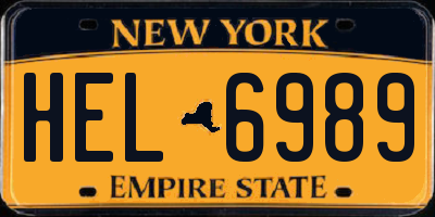 NY license plate HEL6989