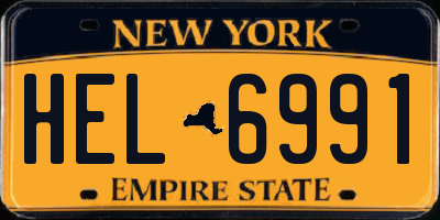 NY license plate HEL6991