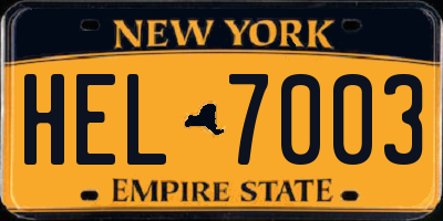 NY license plate HEL7003