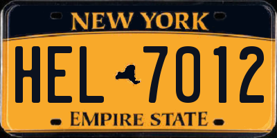 NY license plate HEL7012