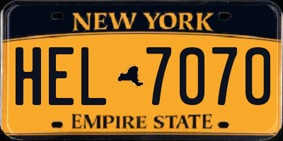 NY license plate HEL7070