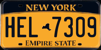 NY license plate HEL7309