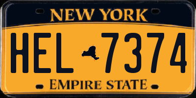 NY license plate HEL7374