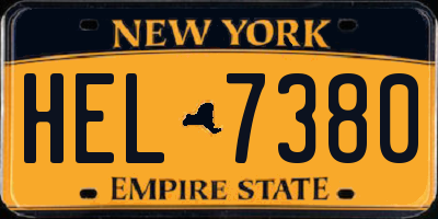 NY license plate HEL7380