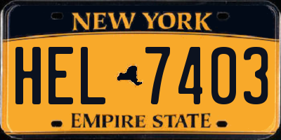 NY license plate HEL7403