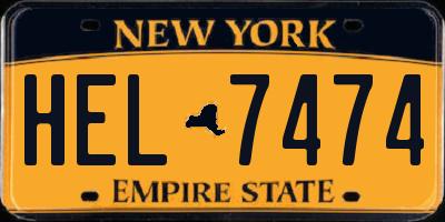 NY license plate HEL7474