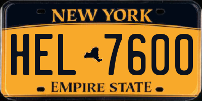 NY license plate HEL7600