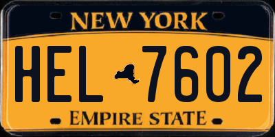 NY license plate HEL7602