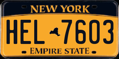 NY license plate HEL7603
