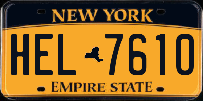 NY license plate HEL7610