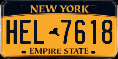 NY license plate HEL7618