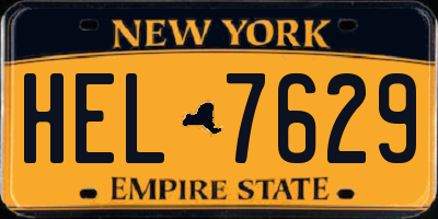NY license plate HEL7629
