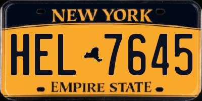 NY license plate HEL7645