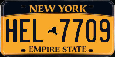 NY license plate HEL7709