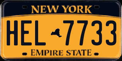 NY license plate HEL7733