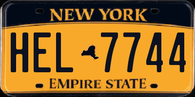 NY license plate HEL7744