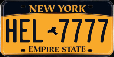 NY license plate HEL7777