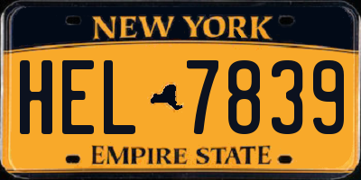 NY license plate HEL7839