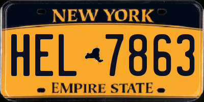 NY license plate HEL7863