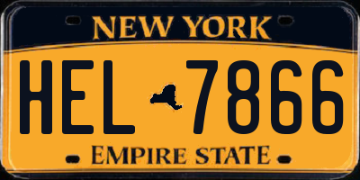 NY license plate HEL7866