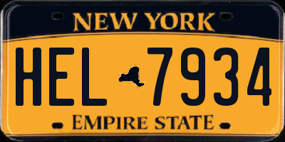 NY license plate HEL7934