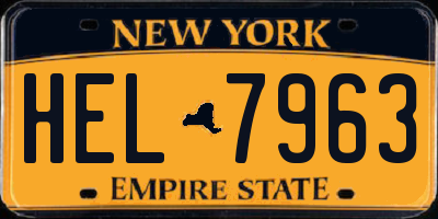NY license plate HEL7963