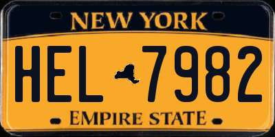 NY license plate HEL7982