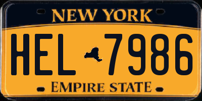 NY license plate HEL7986