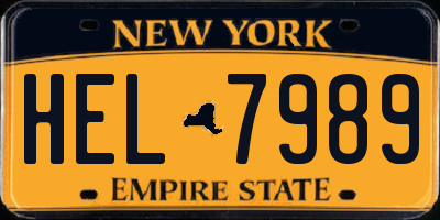 NY license plate HEL7989