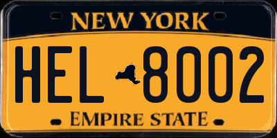 NY license plate HEL8002