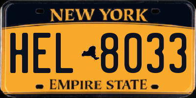 NY license plate HEL8033