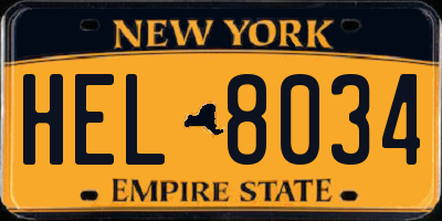 NY license plate HEL8034