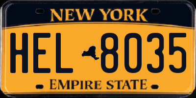 NY license plate HEL8035