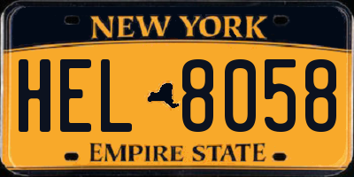 NY license plate HEL8058