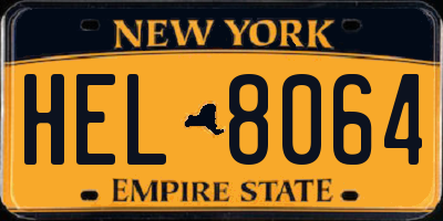 NY license plate HEL8064