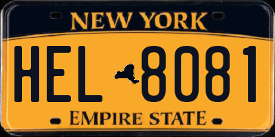 NY license plate HEL8081