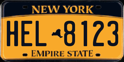 NY license plate HEL8123