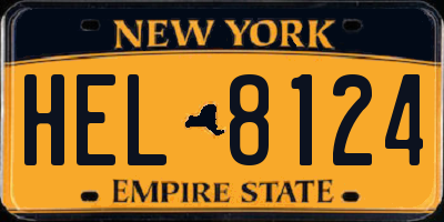 NY license plate HEL8124