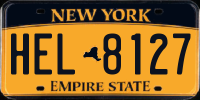 NY license plate HEL8127