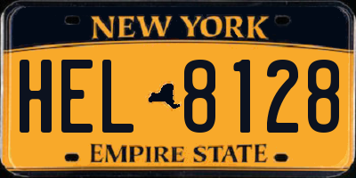 NY license plate HEL8128